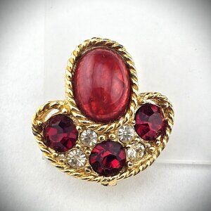 Vintage Signed Eisenberg 1" Ruby Red Jelly Belly Rhinestone Scatter Pin Brooch